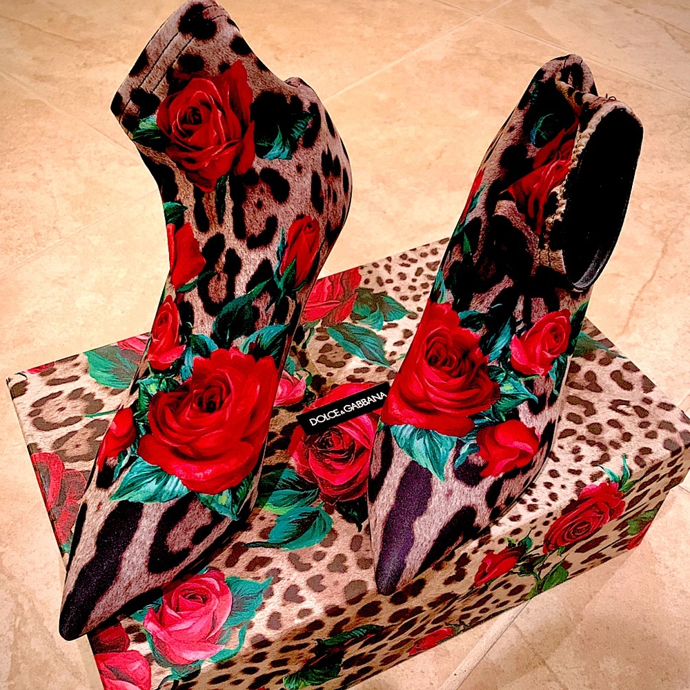 Dolce & Gabbana Leopard Rose Booties SZ 40